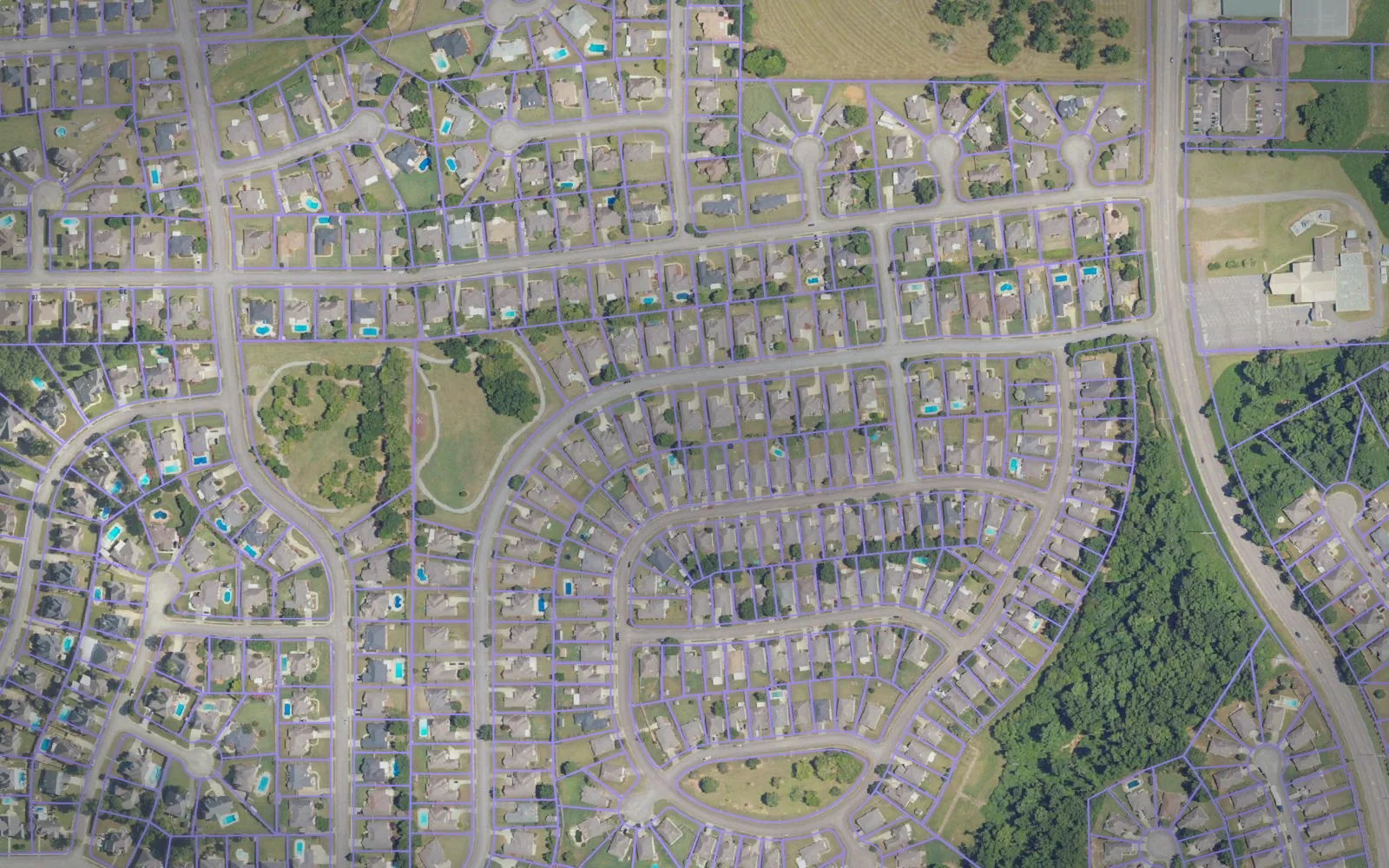Parcel boundaries over aerial imagery of Autauga County, Alabama