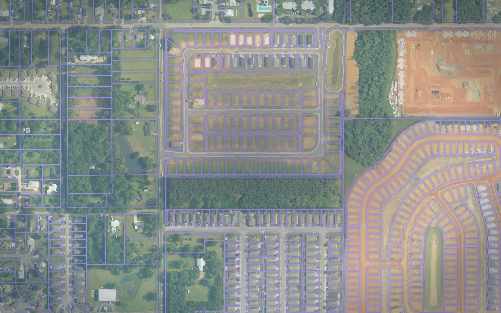 Parcel boundaries over aerial imagery of Baldwin County, Alabama