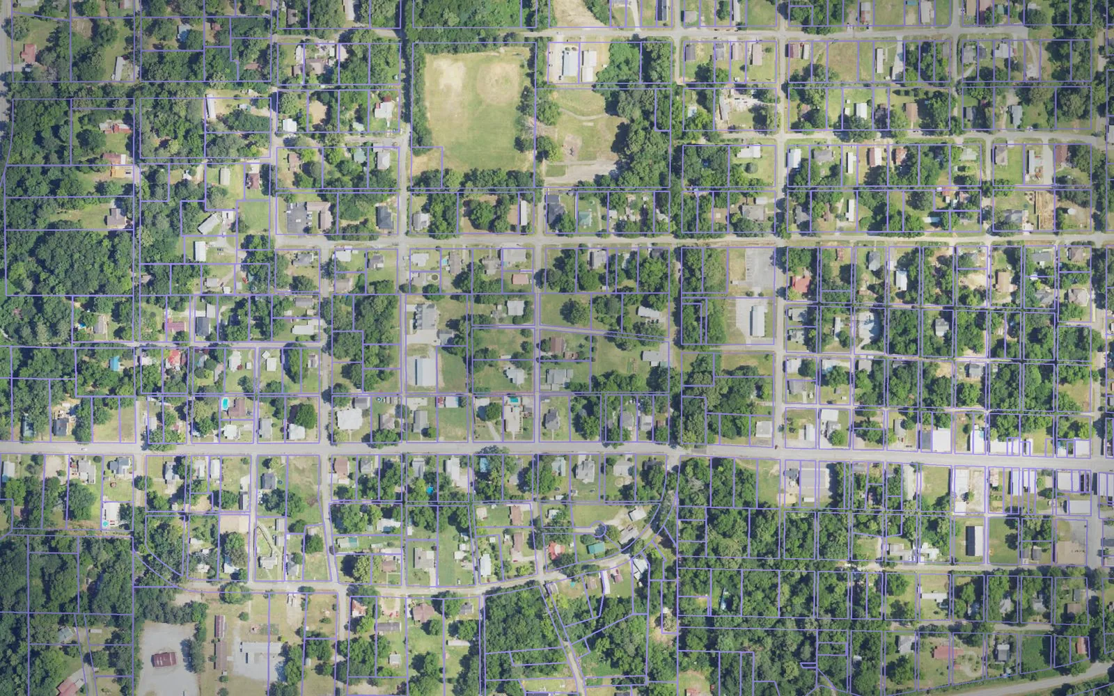 Parcel boundaries over aerial imagery of Bibb County, Alabama