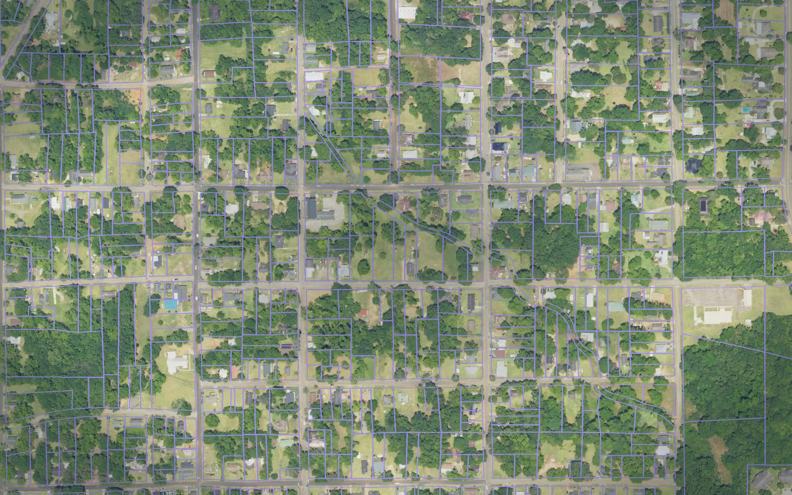 Parcel boundaries over aerial imagery of Butler County, Alabama