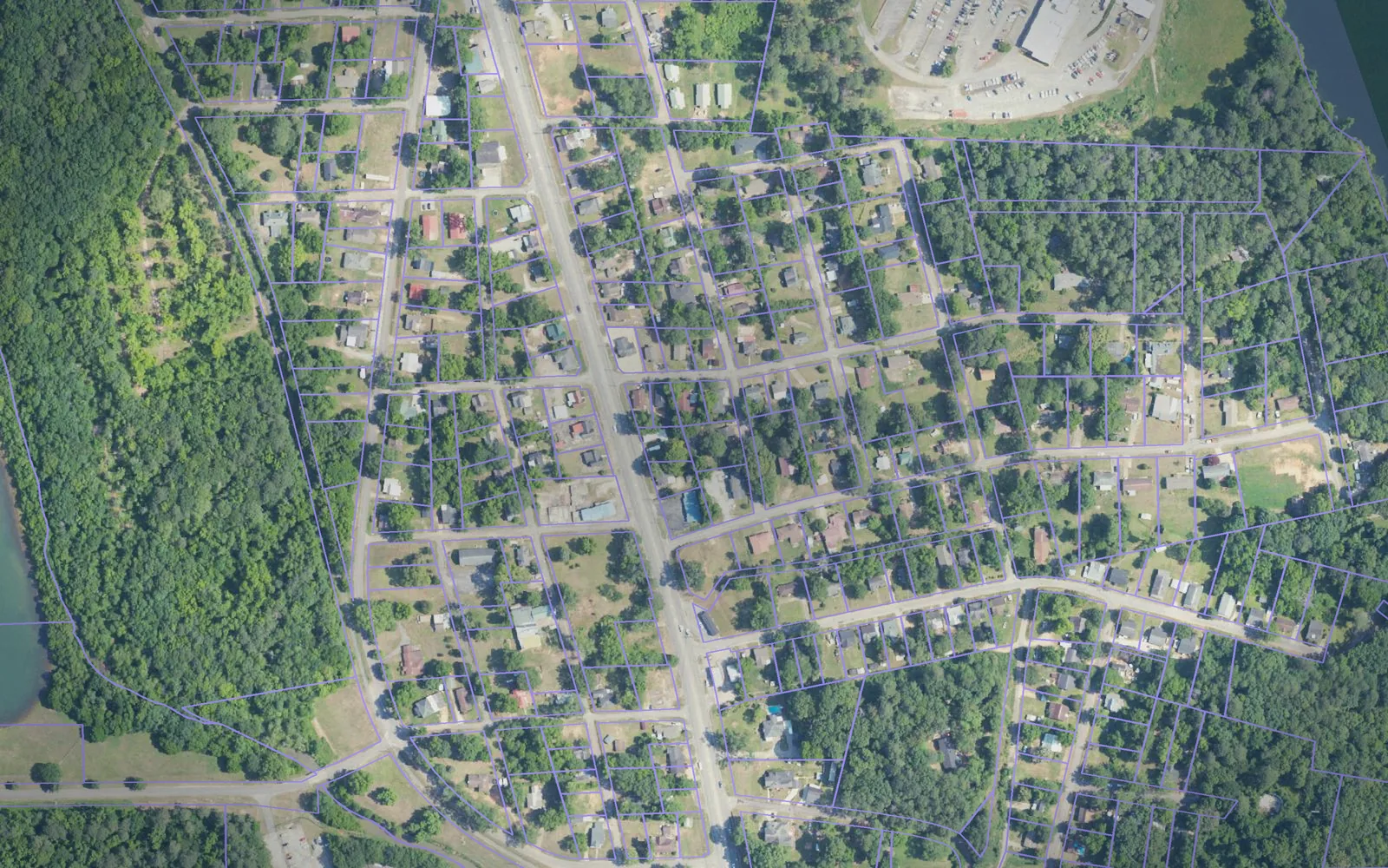 Parcel boundaries over aerial imagery of Chambers County, Alabama