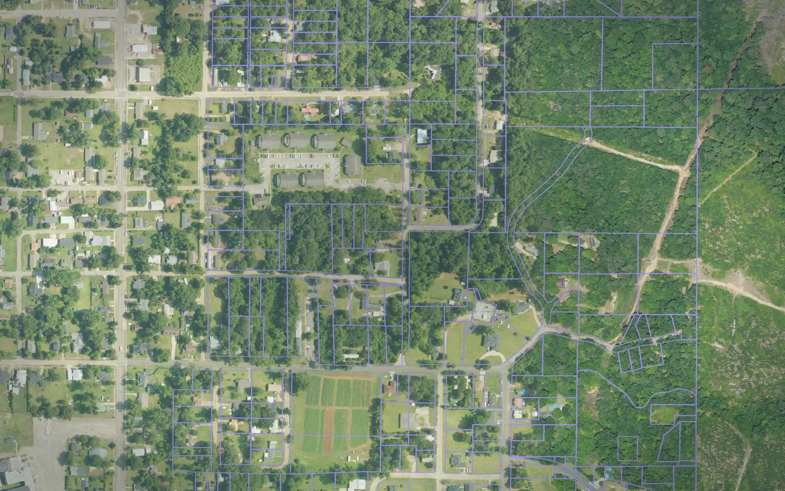 Parcel boundaries over aerial imagery of Clarke County, Alabama