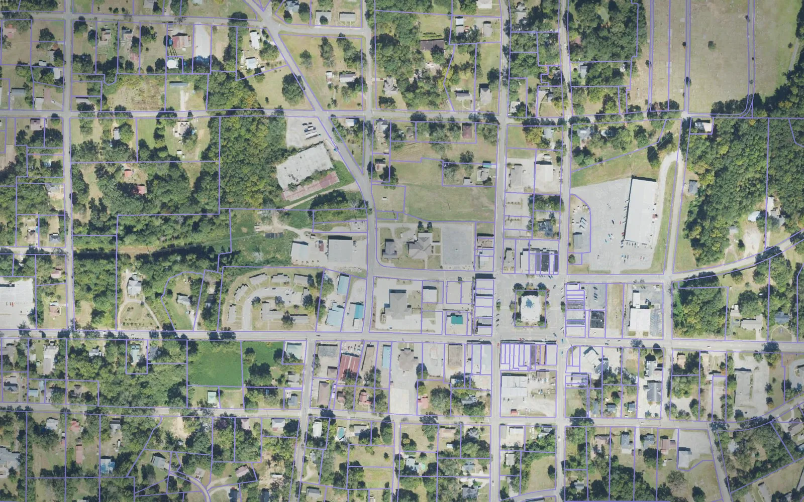 Parcel boundaries over aerial imagery of Clay County, Alabama