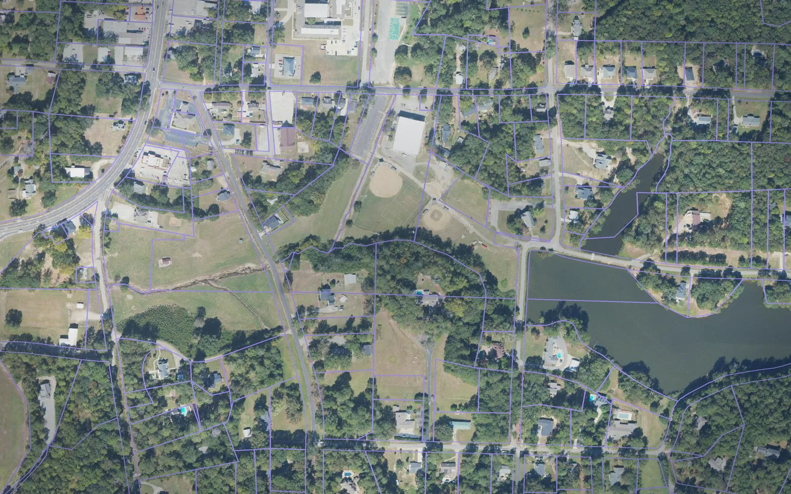 Parcel boundaries over aerial imagery of Cleburne County, Alabama