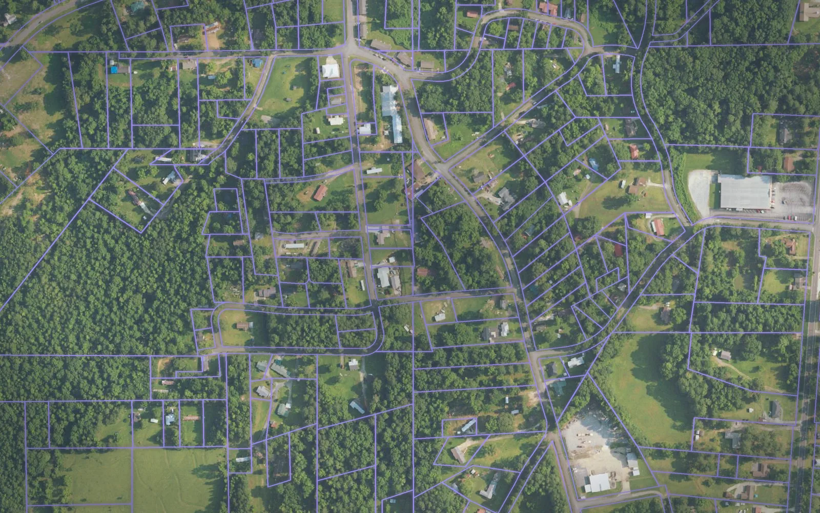 Parcel boundaries over aerial imagery of Coosa County, Alabama