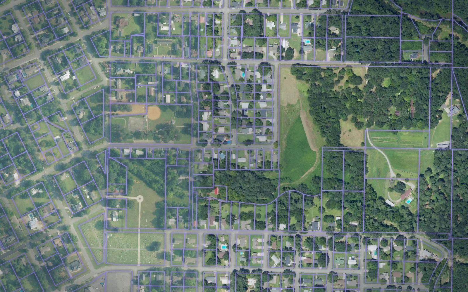 Parcel boundaries over aerial imagery of Cullman County, Alabama