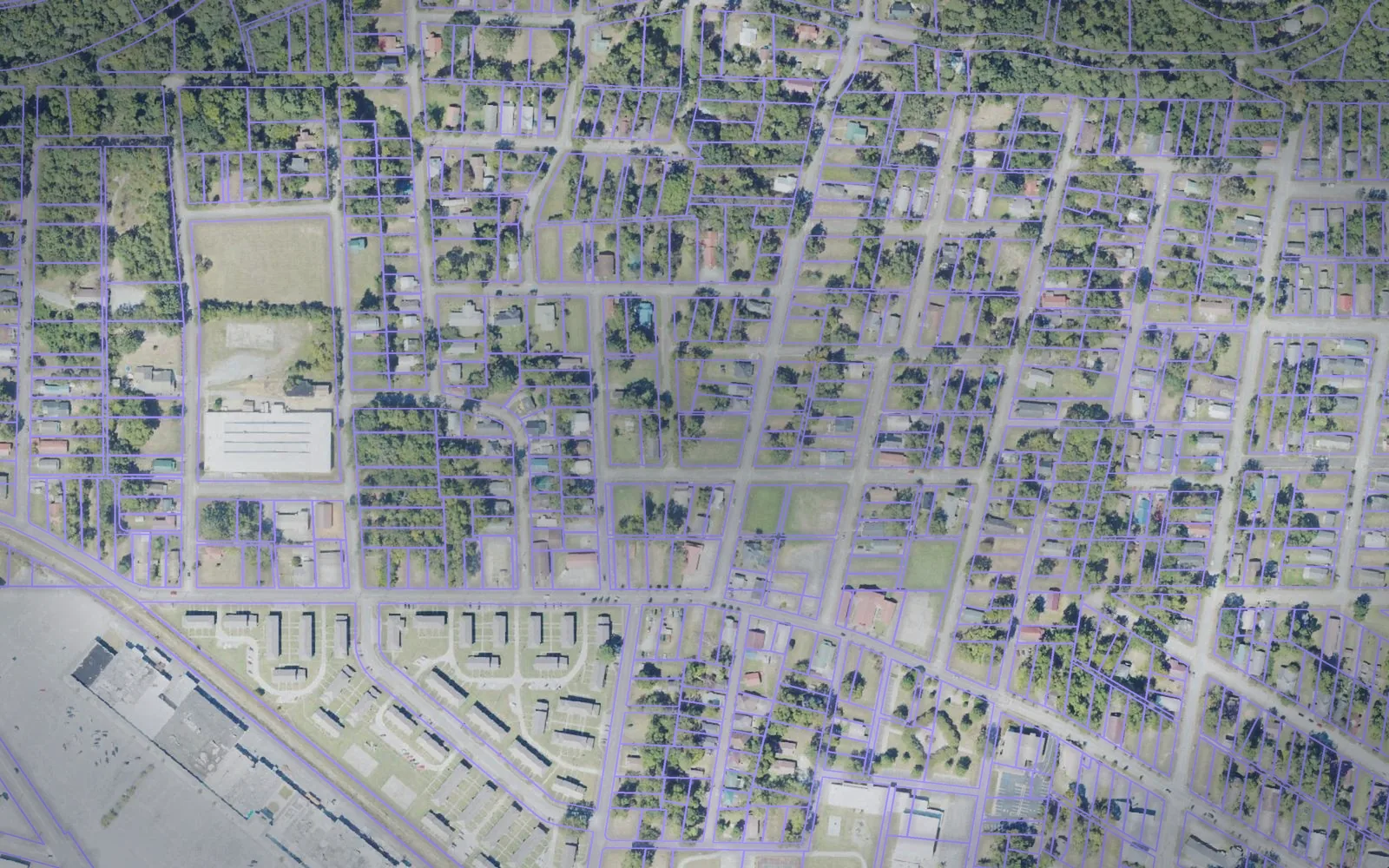 Parcel boundaries over aerial imagery of Etowah County, Alabama