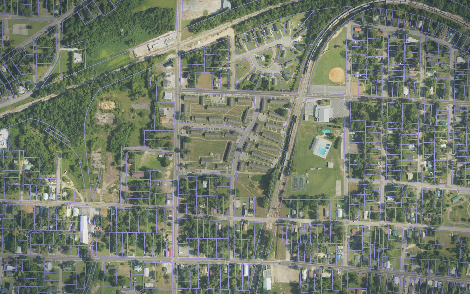Parcel boundaries over aerial imagery of Houston County, Alabama