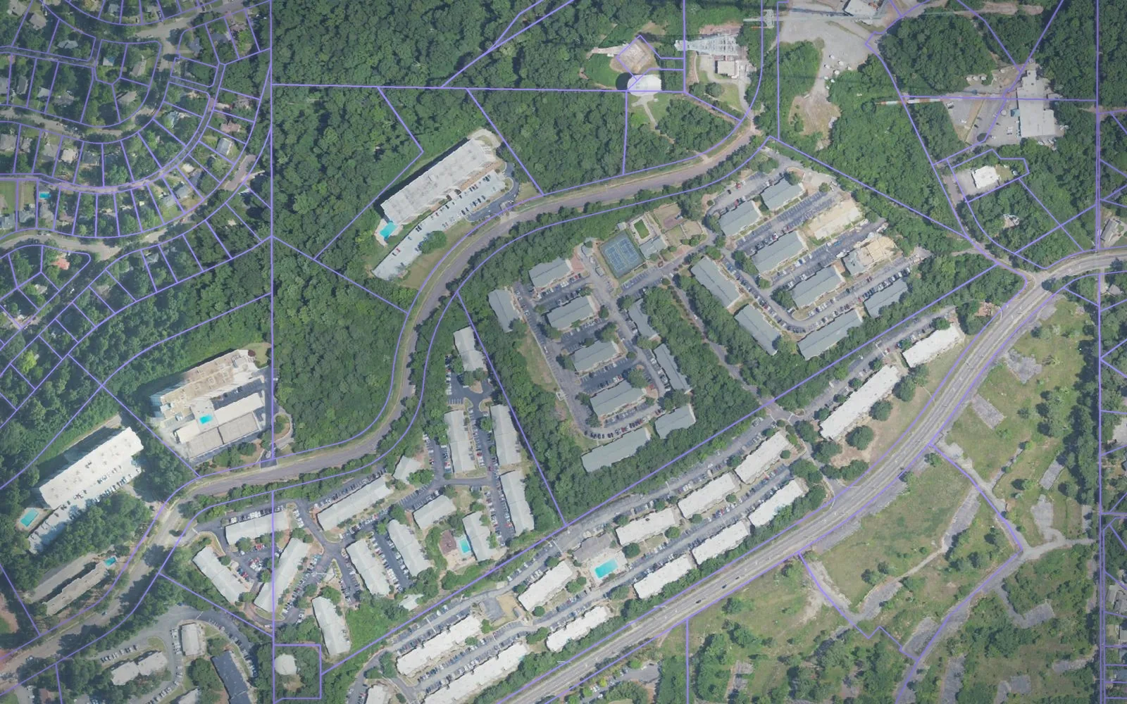 Parcel boundaries over aerial imagery of Jefferson County, Alabama