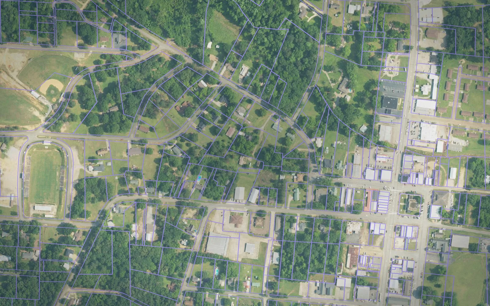 Parcel boundaries over aerial imagery of Lamar County, Alabama