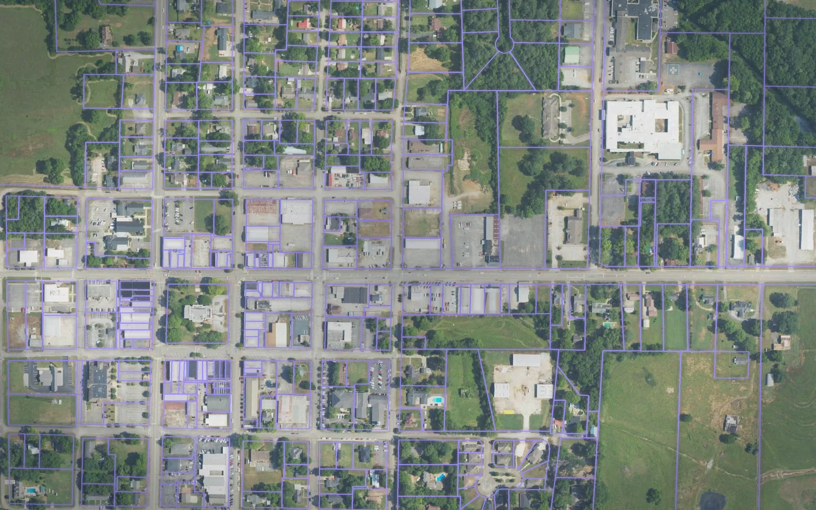 Parcel boundaries over aerial imagery of Lawrence County, Alabama