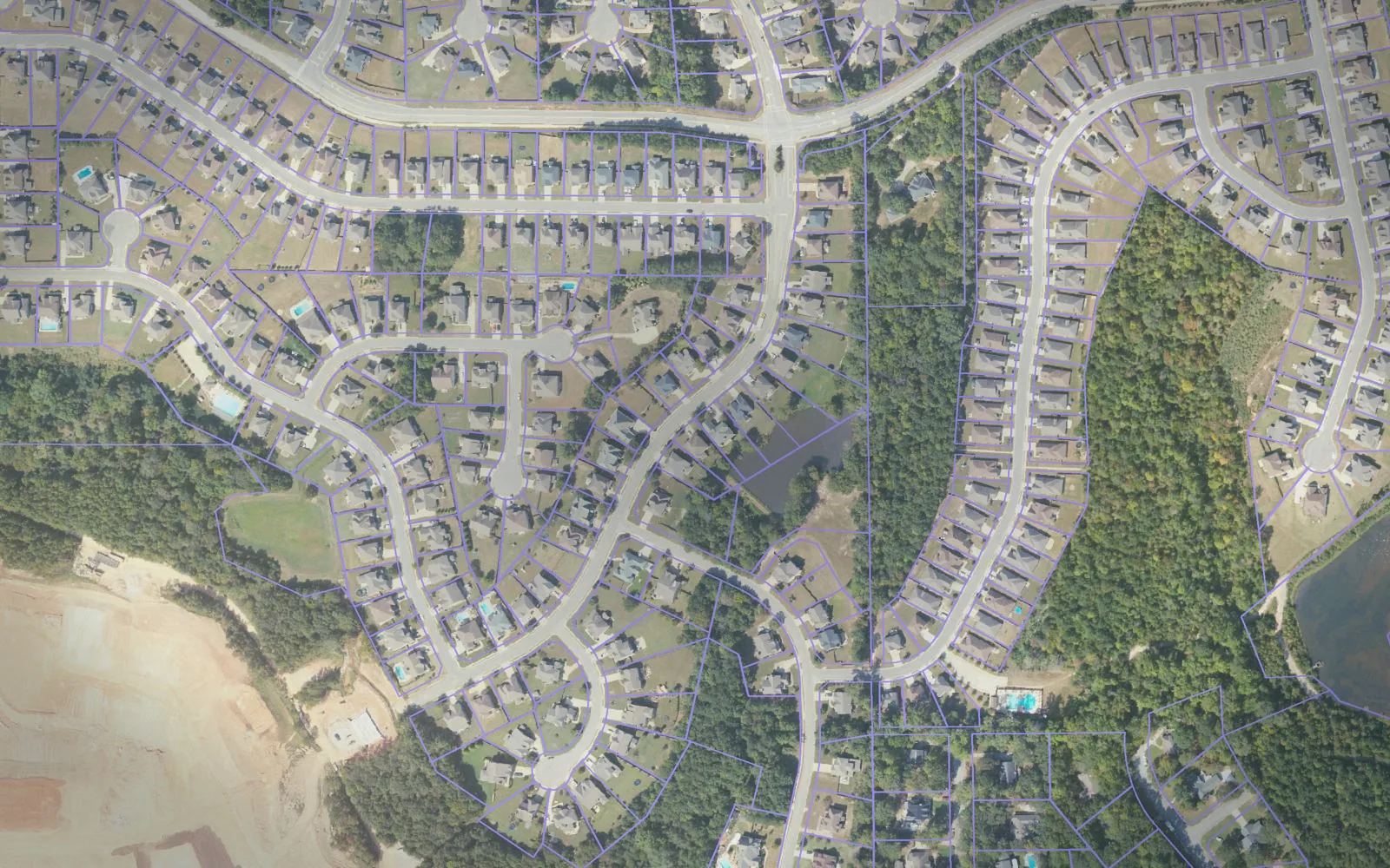 Parcel boundaries over aerial imagery of Lee County, Alabama