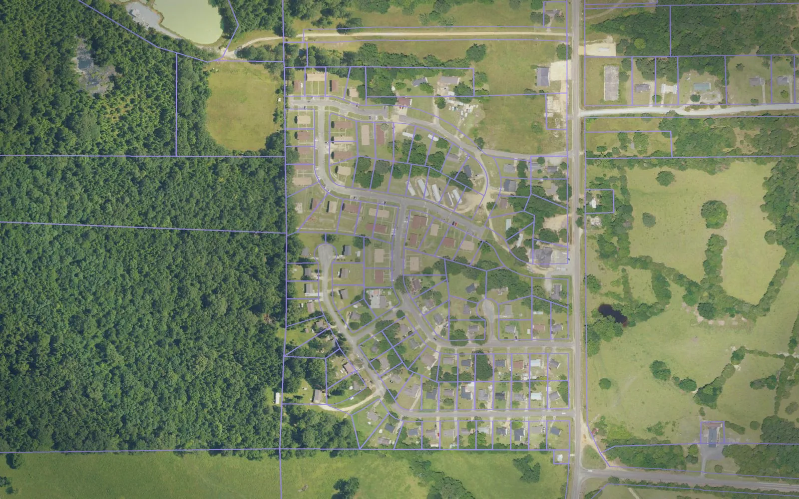Parcel boundaries over aerial imagery of Lowndes County, Alabama