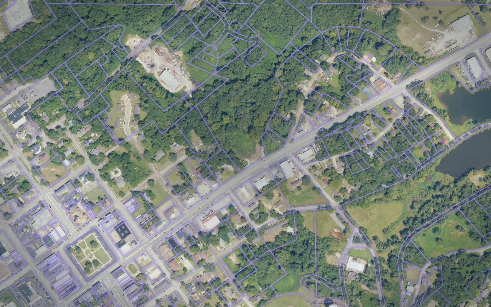 Parcel boundaries over aerial imagery of Macon County, Alabama