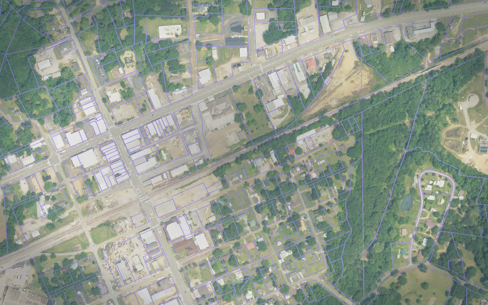 Parcel boundaries over aerial imagery of Marion County, Alabama