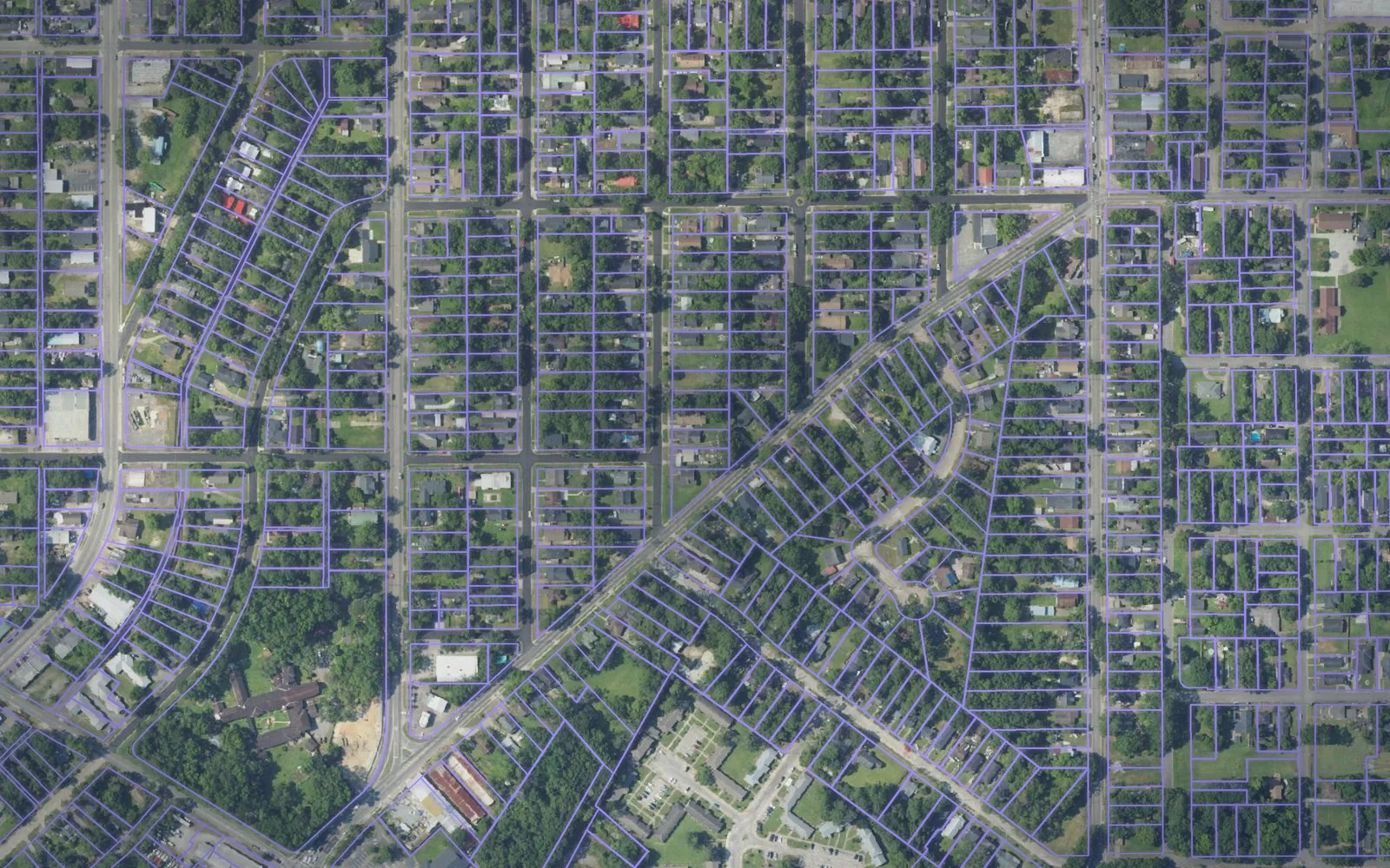 Parcel boundaries over aerial imagery of Mobile County, Alabama