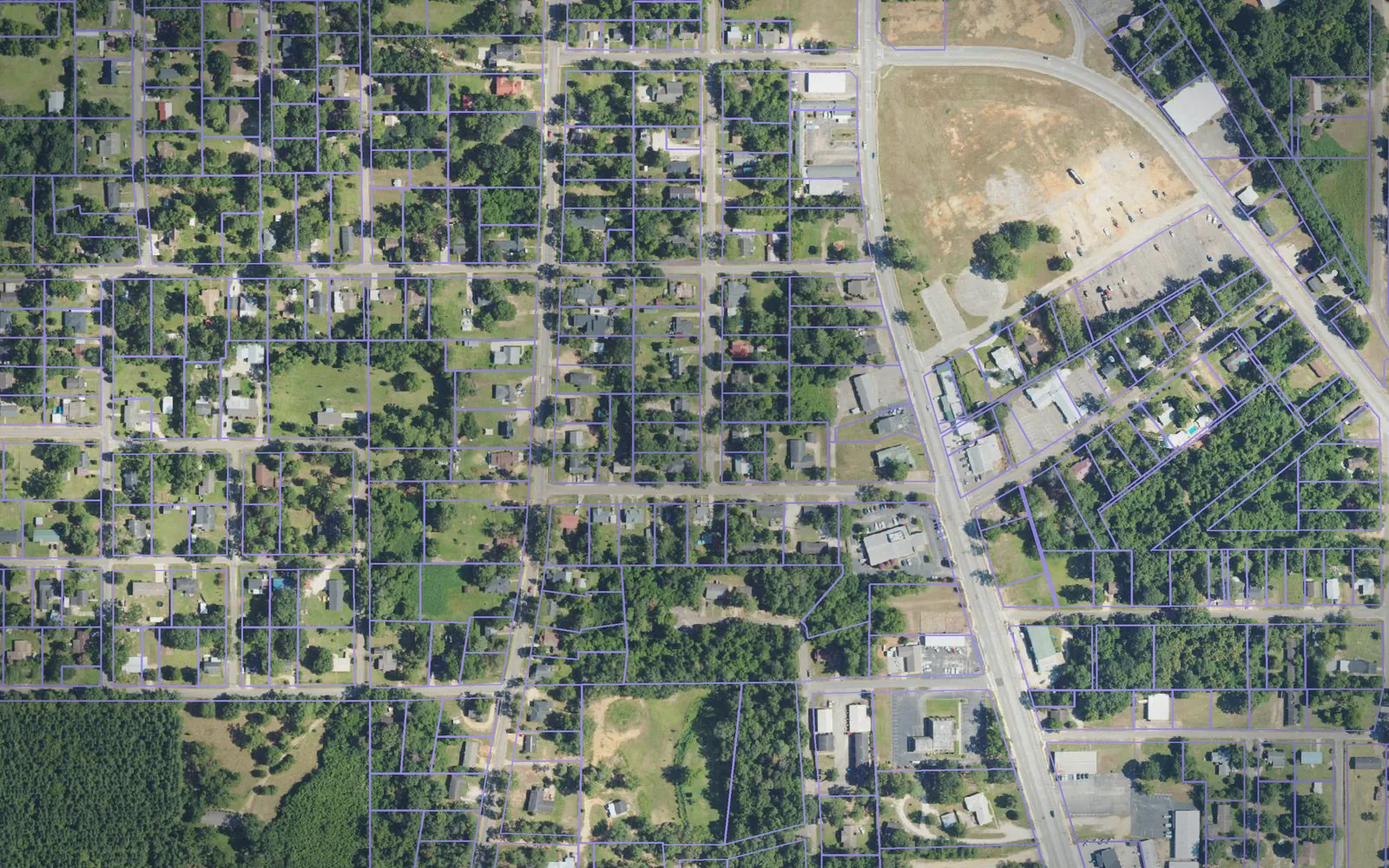 Parcel boundaries over aerial imagery of Monroe County, Alabama