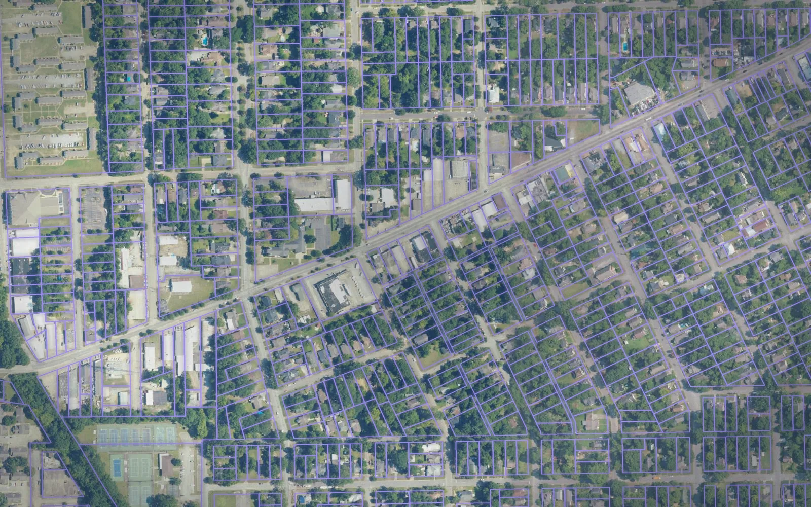 Parcel boundaries over aerial imagery of Montgomery County, Alabama