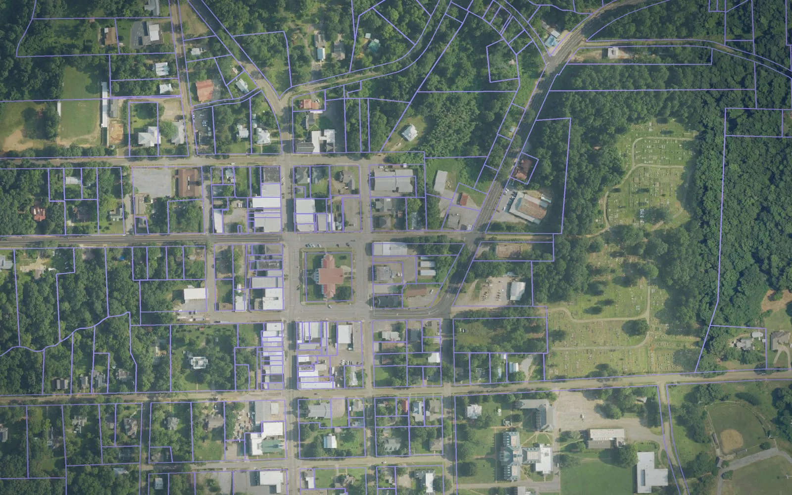 Parcel boundaries over aerial imagery of Perry County, Alabama