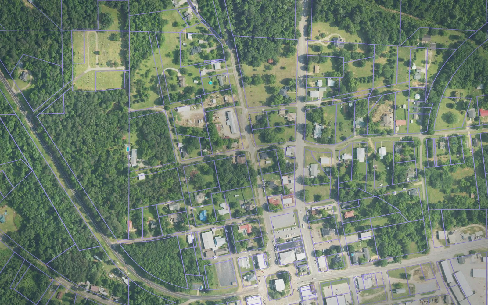 Parcel boundaries over aerial imagery of Pickens County, Alabama