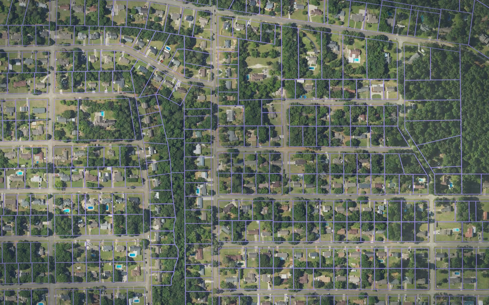 Parcel boundaries over aerial imagery of Pike County, Alabama