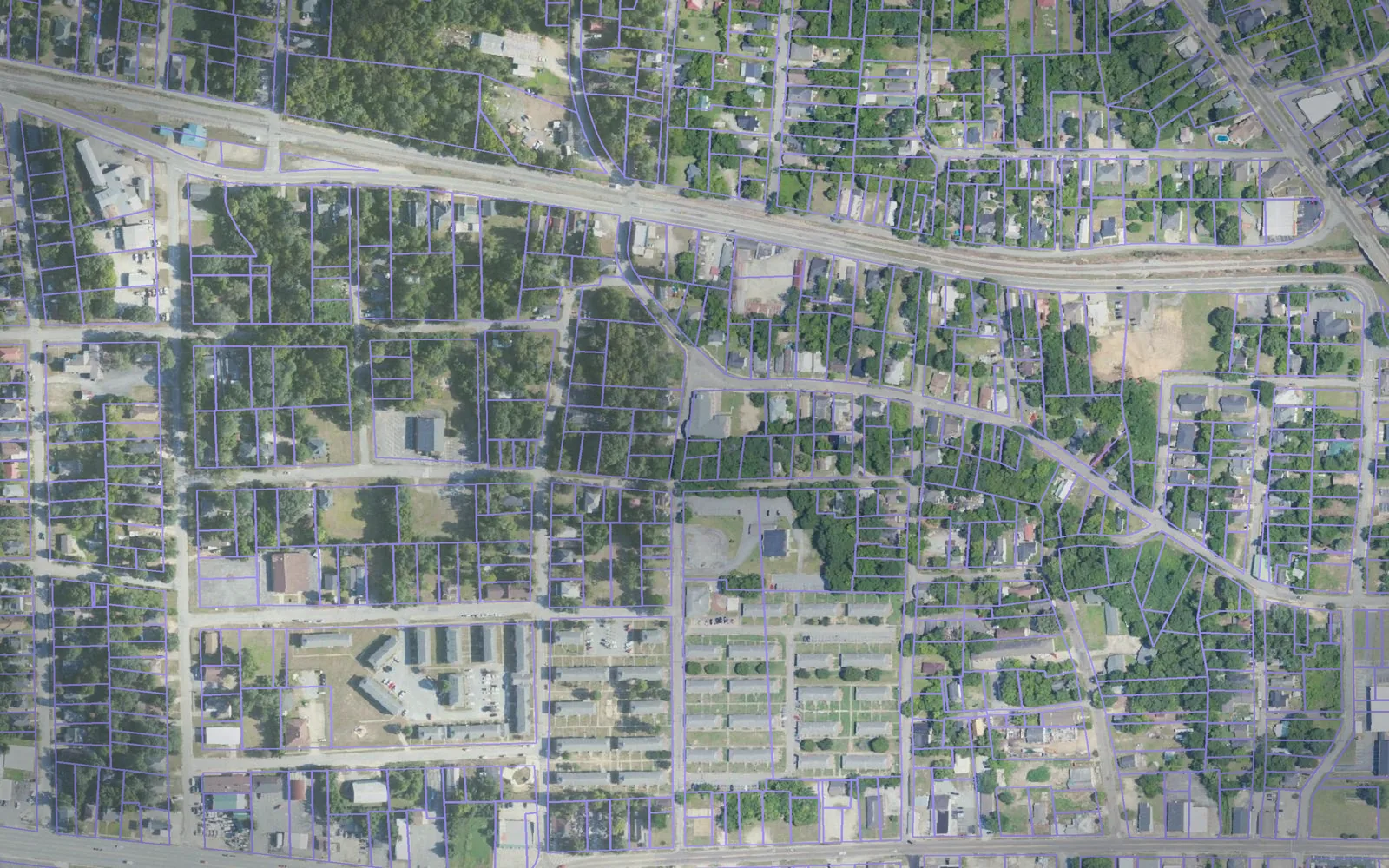 Parcel boundaries over aerial imagery of Russell County, Alabama