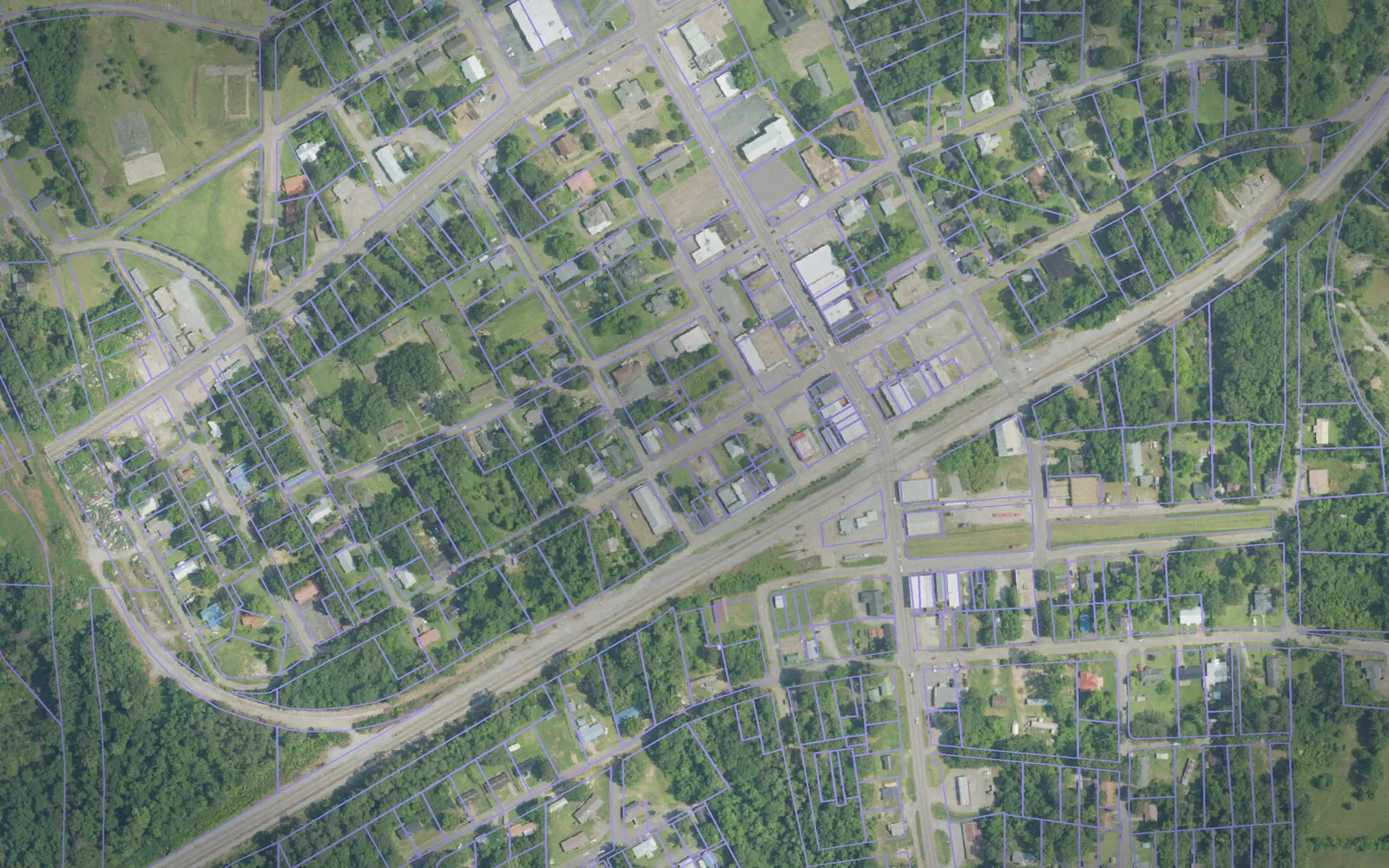 Parcel boundaries over aerial imagery of Sumter County, Alabama