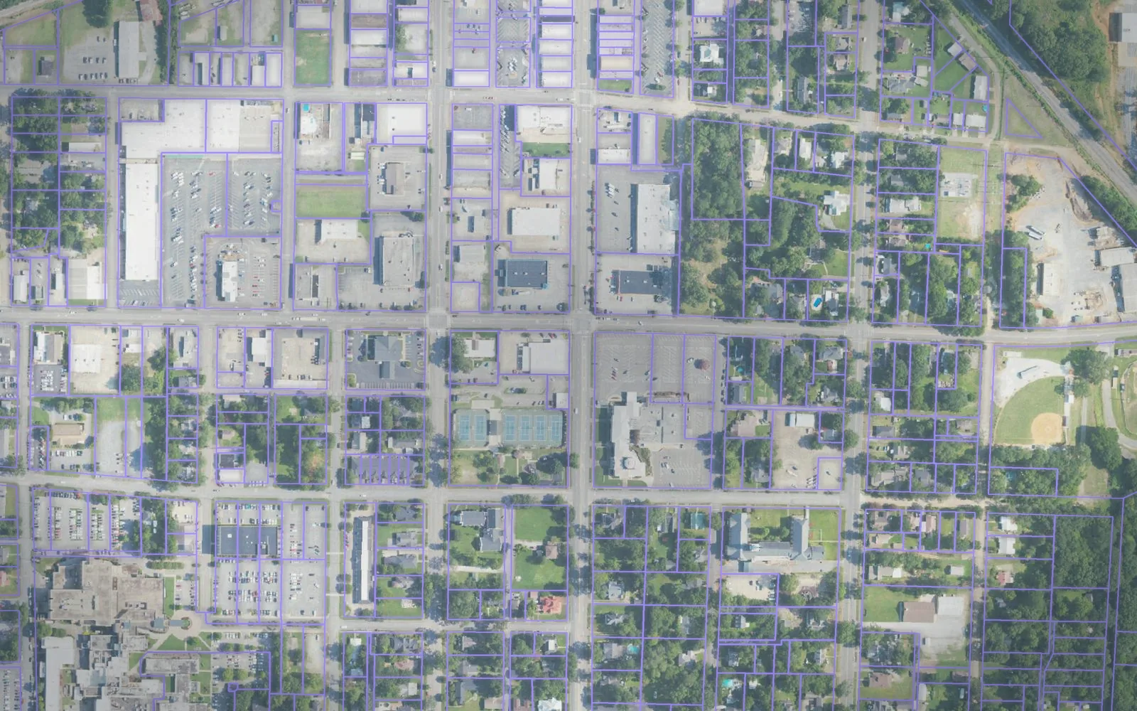 Parcel boundaries over aerial imagery of Talladega County, Alabama
