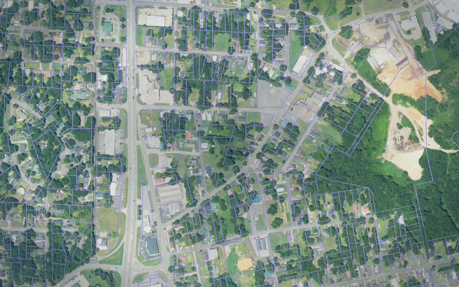 Parcel boundaries over aerial imagery of Tuscaloosa County, Alabama