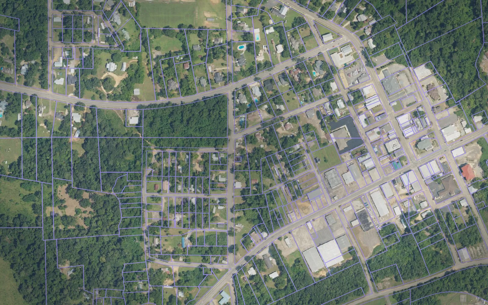 Parcel boundaries over aerial imagery of Wilcox County, Alabama