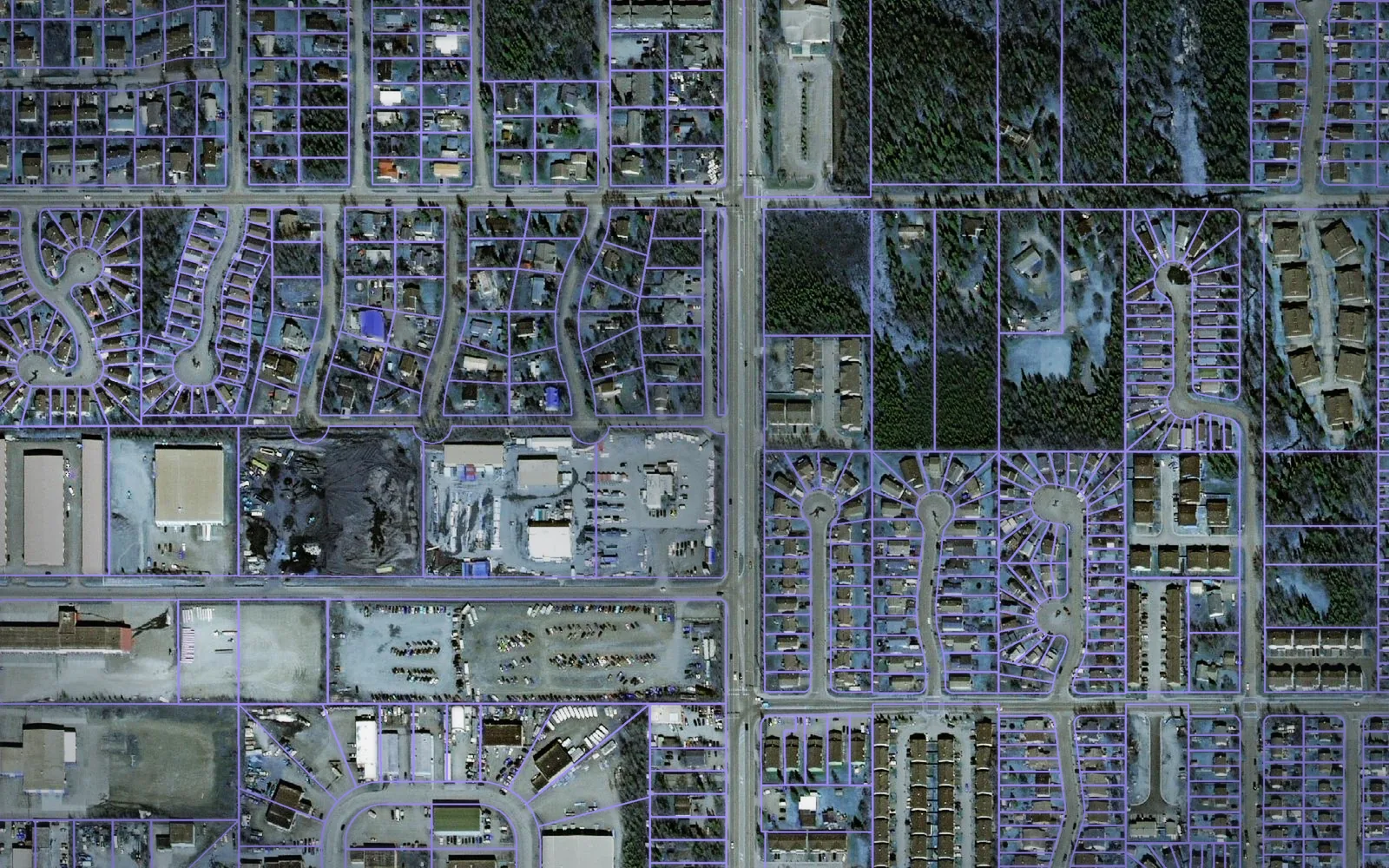 Parcel boundaries over aerial imagery of Anchorage Municipality, Alaska
