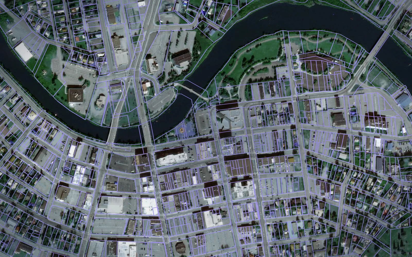 Parcel boundaries over aerial imagery of Fairbanks North Star Borough, Alaska
