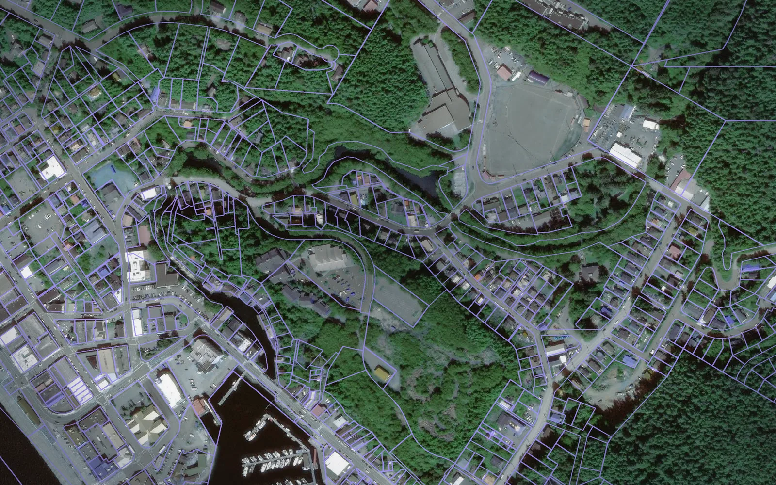Parcel boundaries over aerial imagery of Ketchikan Gateway Borough, Alaska