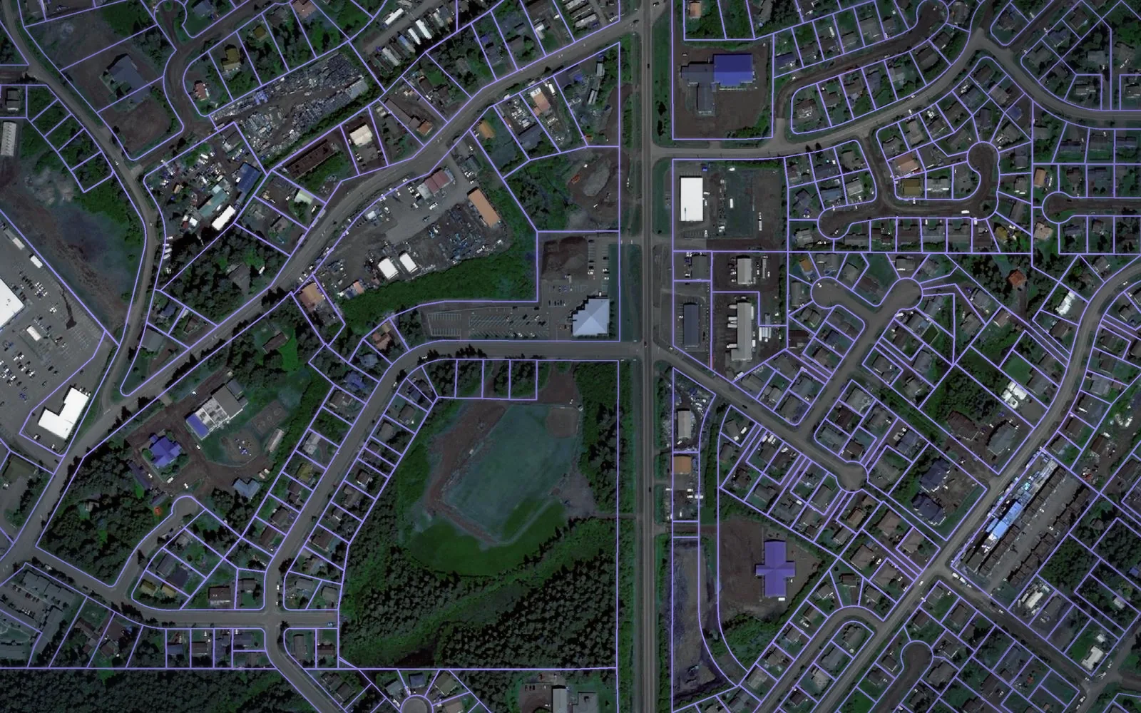 Parcel boundaries over aerial imagery of Kodiak Island Borough, Alaska