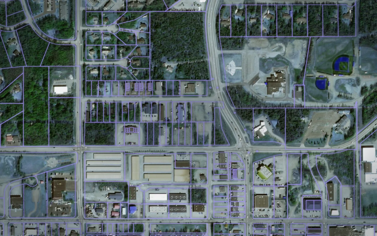 Parcel boundaries over aerial imagery of Matanuska-Susitna Borough, Alaska