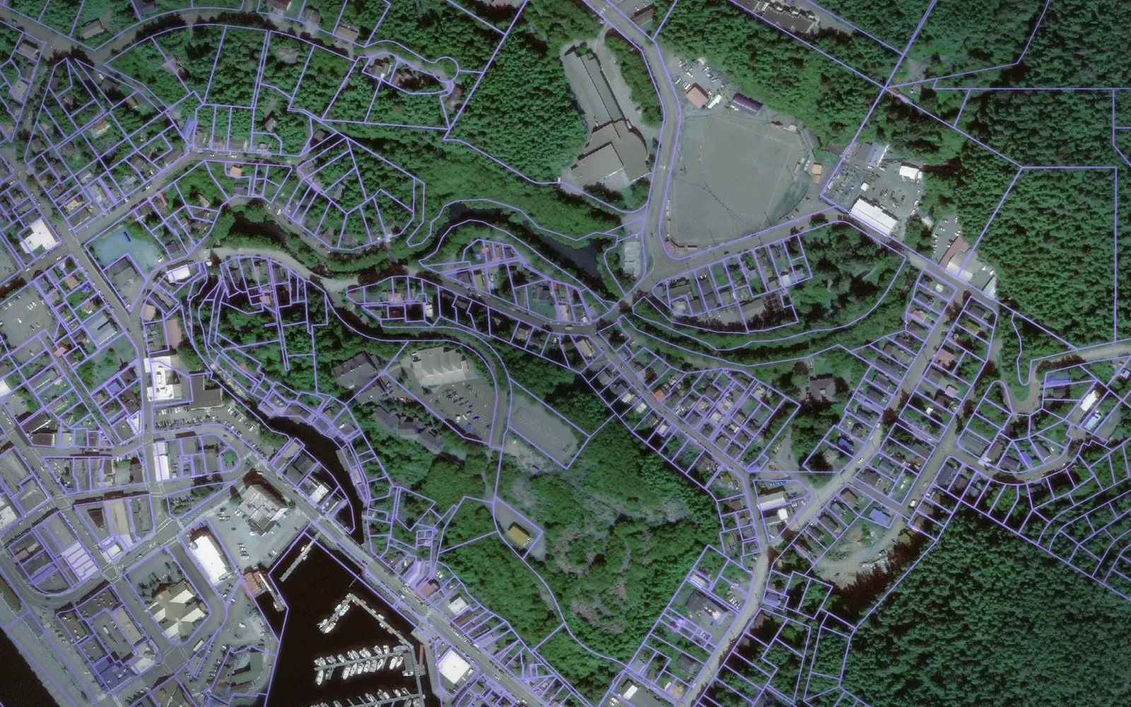 Parcel boundaries over aerial imagery of Prince of Wales-Hyder Census Area, Alaska