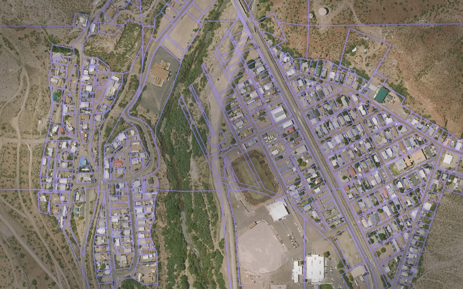 Parcel boundaries over aerial imagery of Greenlee County, Arizona