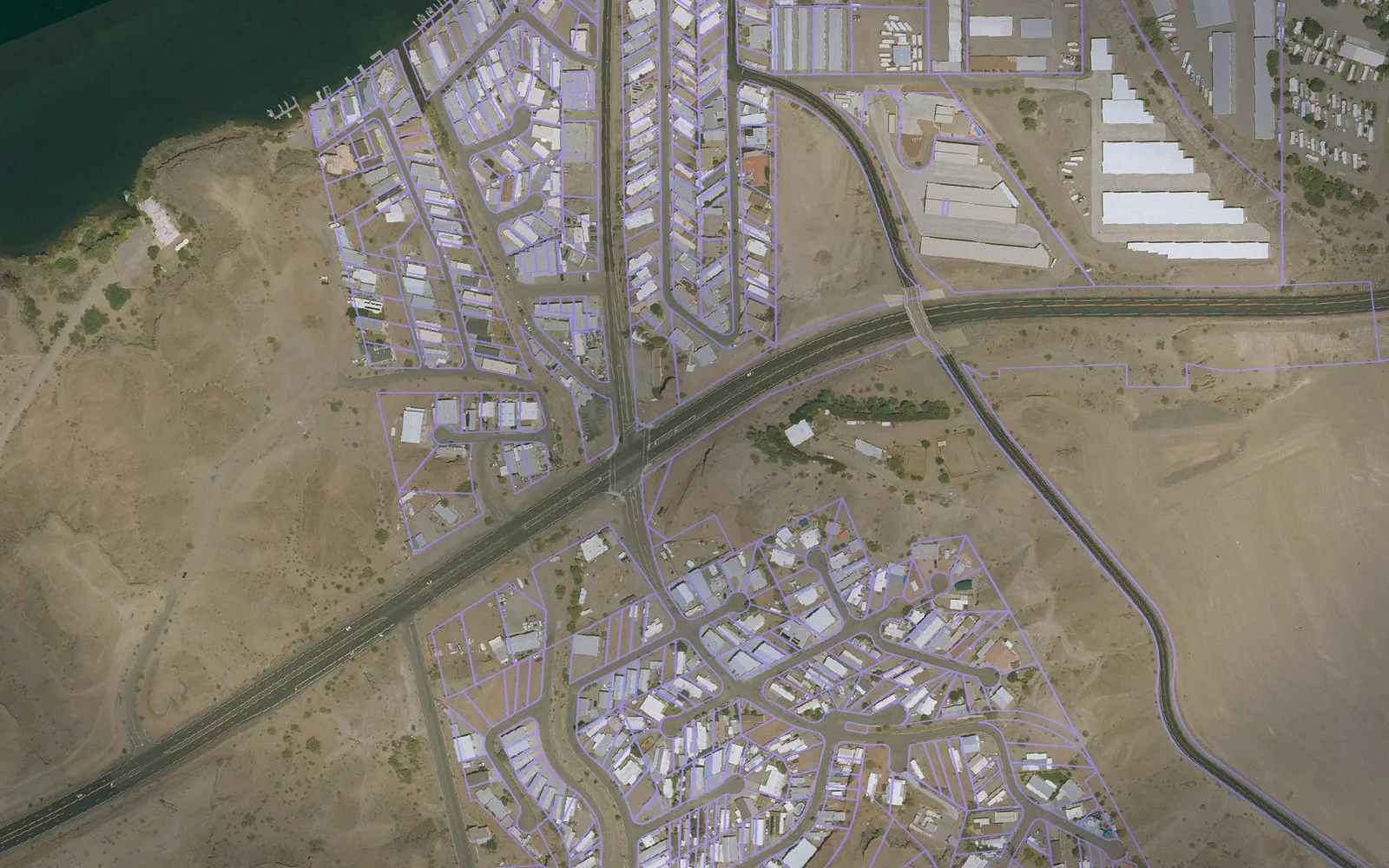 Parcel boundaries over aerial imagery of La Paz County, Arizona
