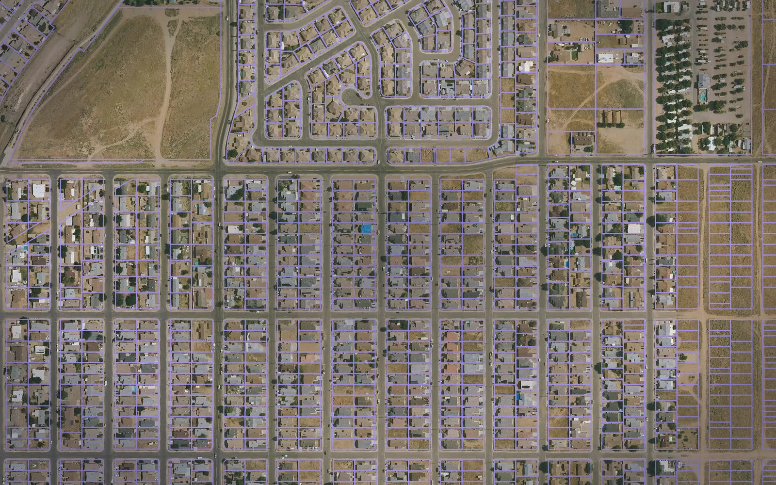 Parcel boundaries over aerial imagery of Mohave County, Arizona