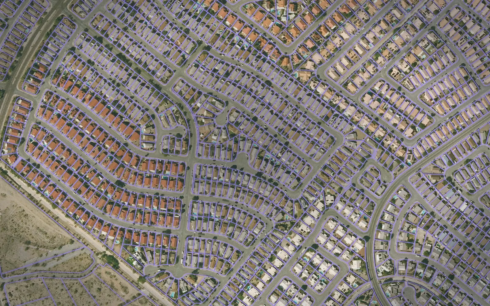 Parcel boundaries over aerial imagery of Pima County, Arizona
