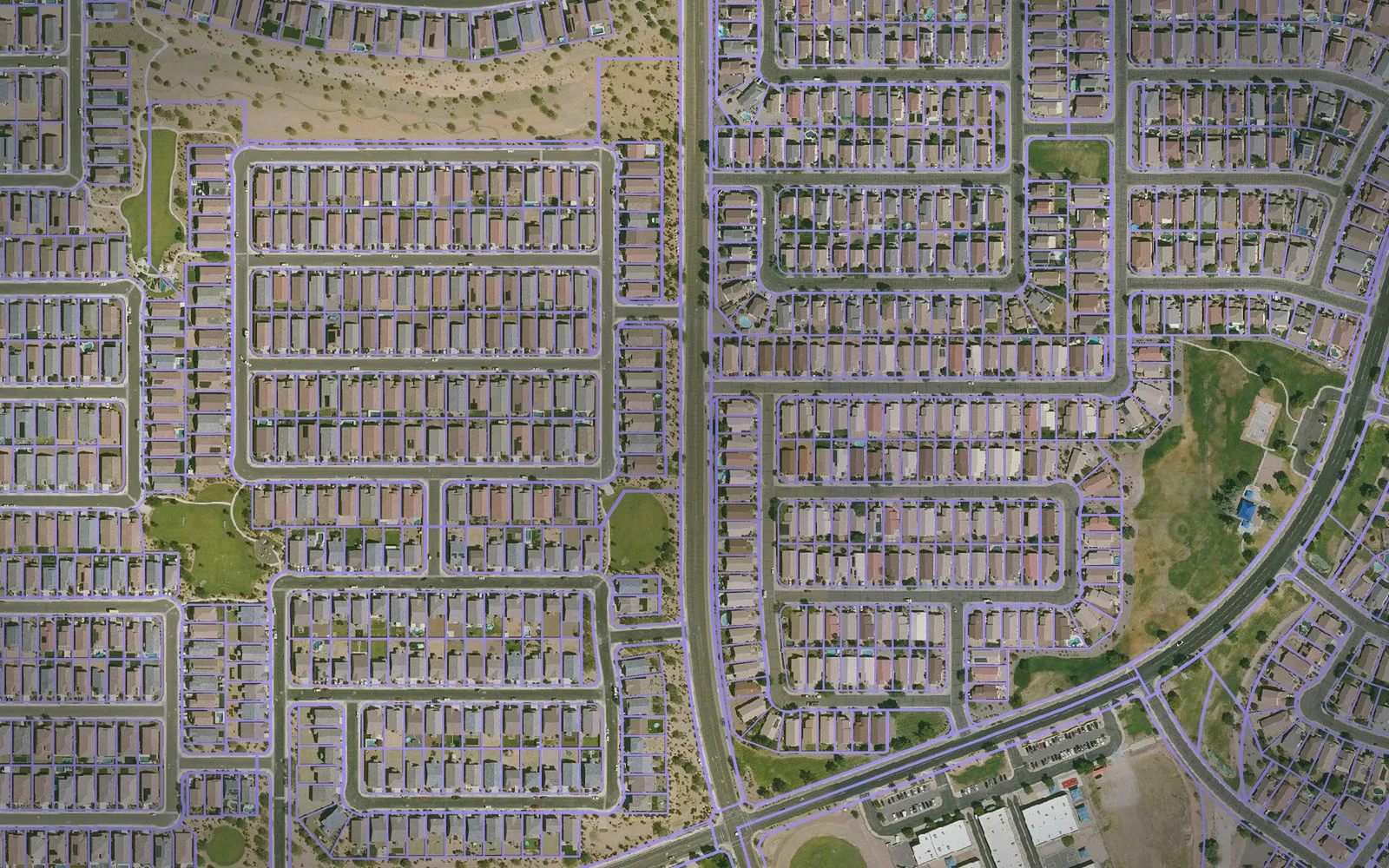 Parcel boundaries over aerial imagery of Pinal County, Arizona
