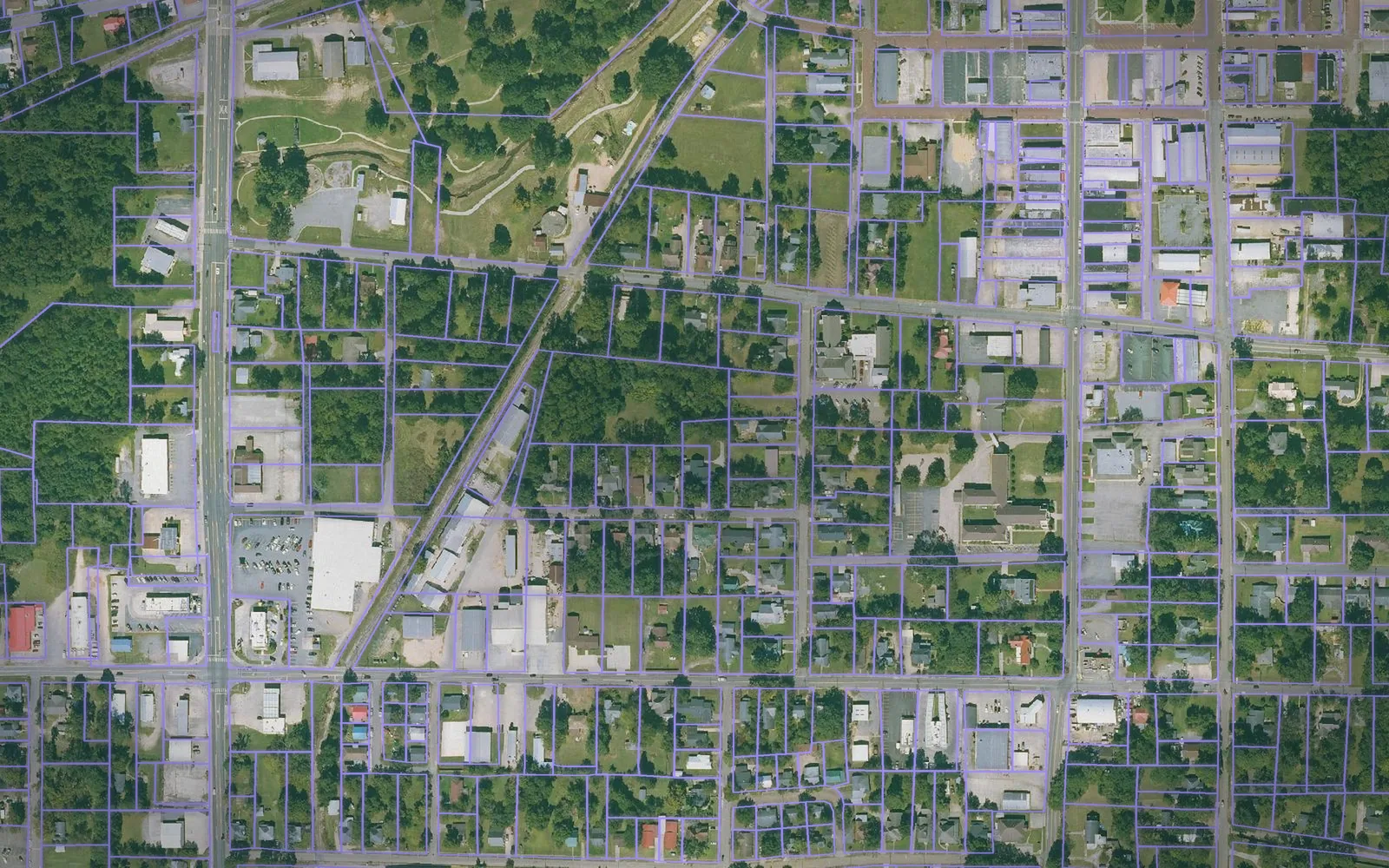 Parcel boundaries over aerial imagery of Bradley County, Arkansas