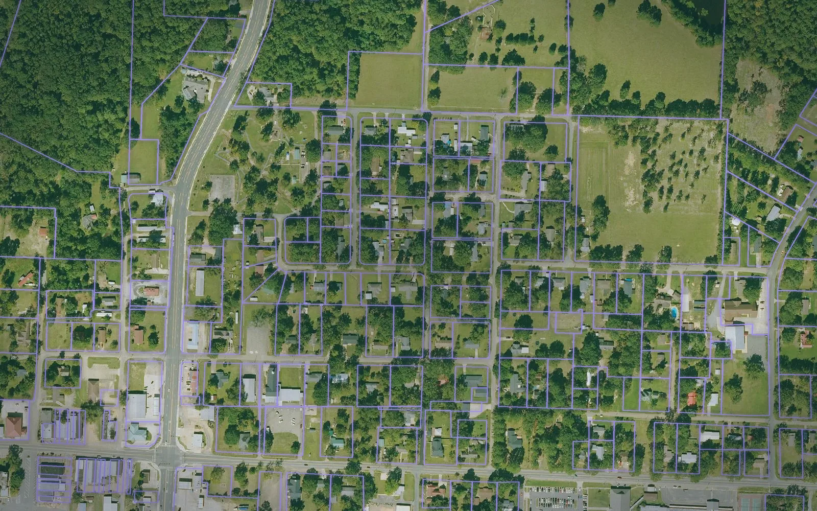 Parcel boundaries over aerial imagery of Calhoun County, Arkansas