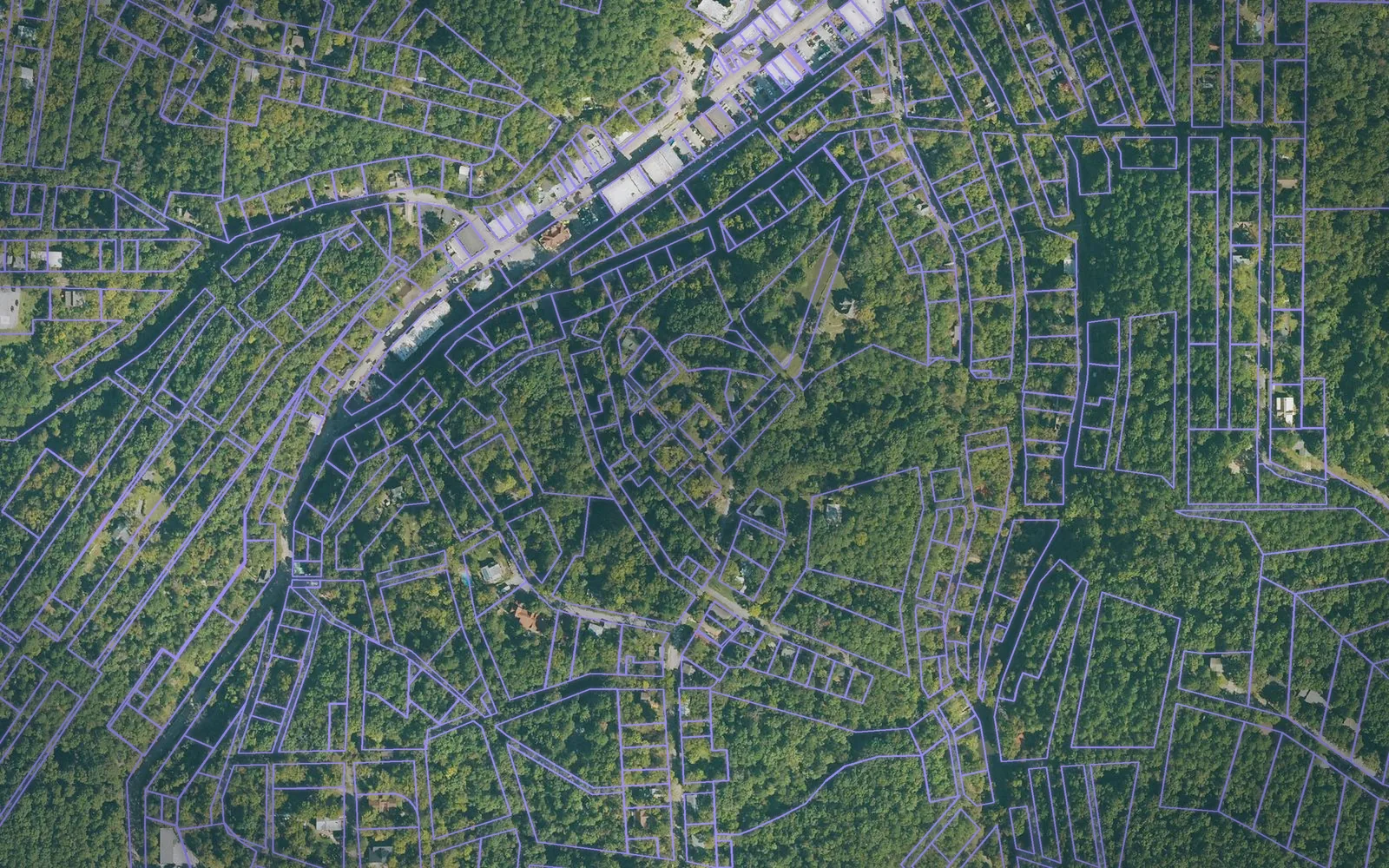 Parcel boundaries over aerial imagery of Carroll County, Arkansas