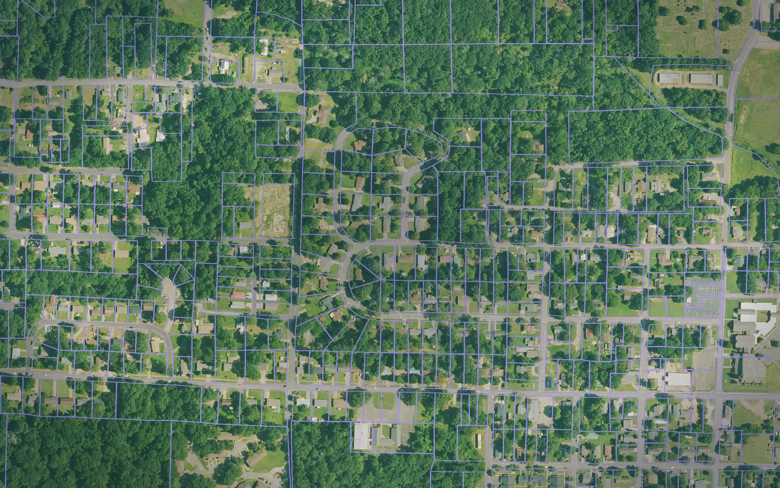 Parcel boundaries over aerial imagery of Clark County, Arkansas
