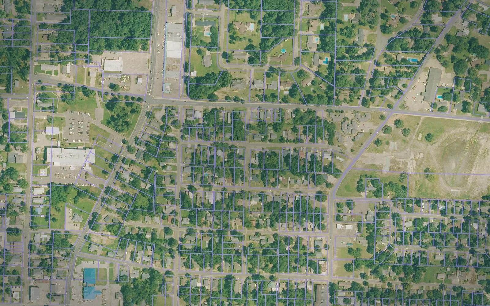 Parcel boundaries over aerial imagery of Columbia County, Arkansas
