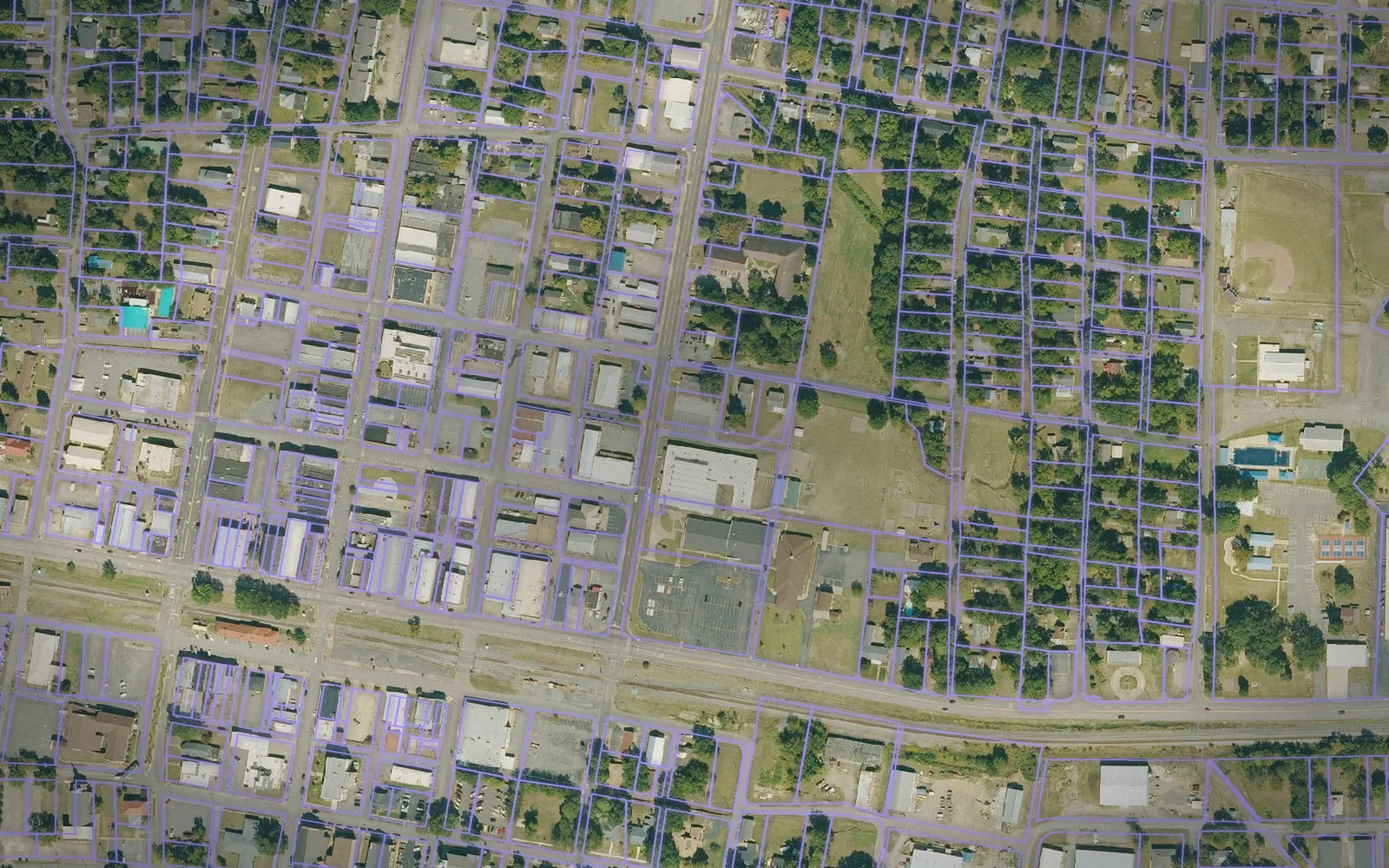 Parcel boundaries over aerial imagery of Conway County, Arkansas