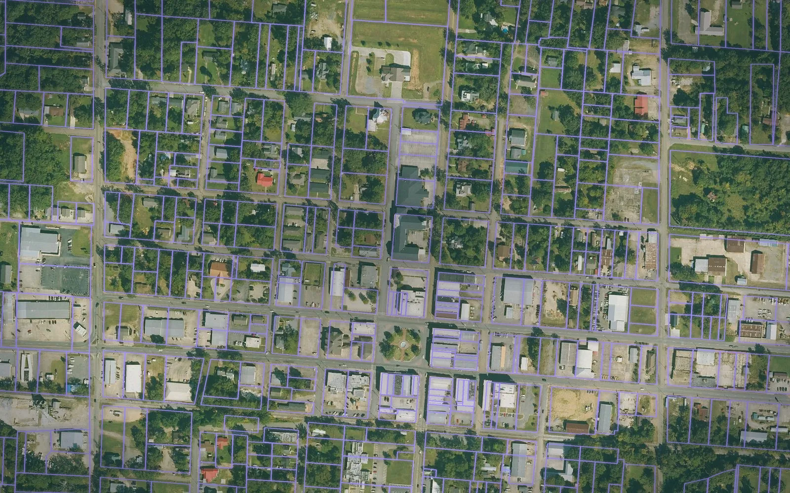 Parcel boundaries over aerial imagery of Drew County, Arkansas