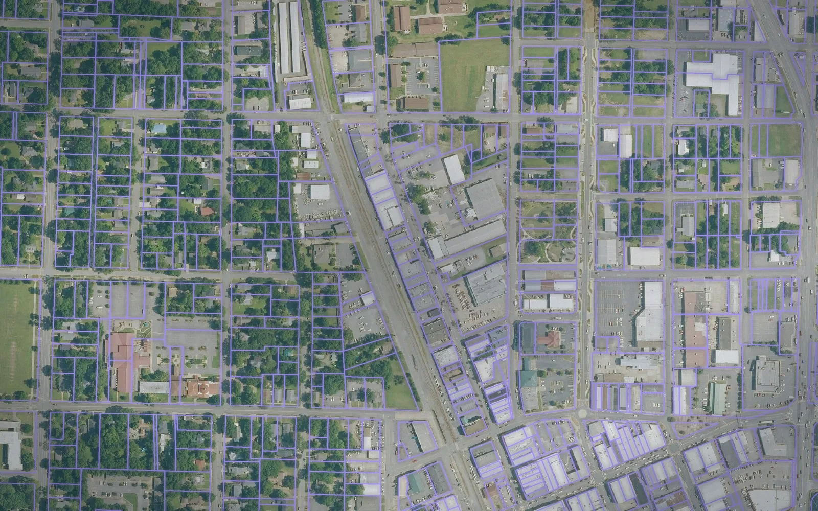 Parcel boundaries over aerial imagery of Faulkner County, Arkansas