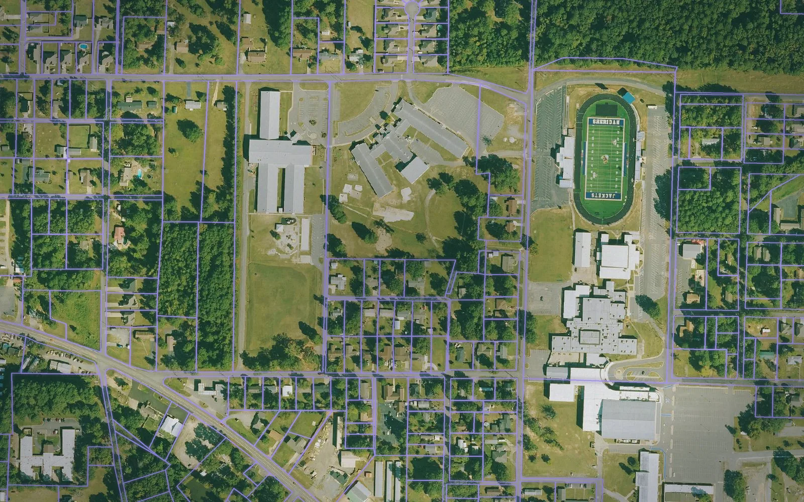 Parcel boundaries over aerial imagery of Grant County, Arkansas